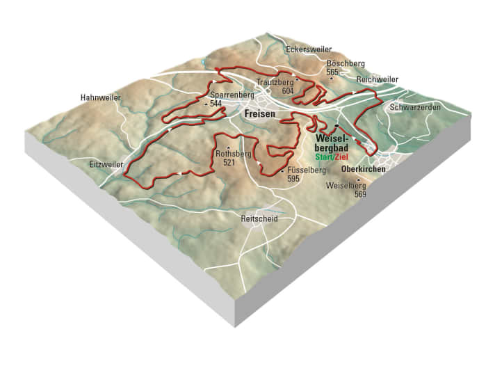   Trail-Hotspot in Freisen ist der 595 Meter hohe Füsselberg mit jetzt fünf sehr spannenden Trails, die mit den aktuellsten Bikepark-Elementen wie Sharkfins, kleinen Doubles und Kickern versehenen sind (Bergwerk Downhill, Jumpline, Double­Nico, neue Jumpline und Dropline). Insgesamt soll das gebaute Netz einmal über 15 Kilometer umspannen.
