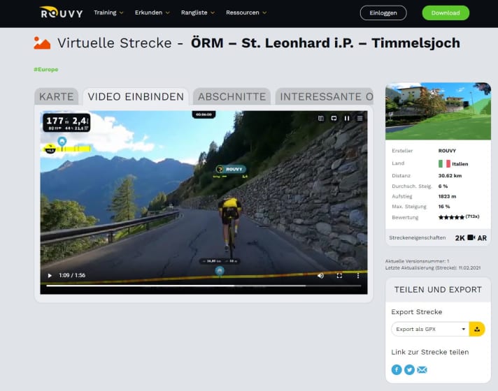 Bei Rouvy kann man den letzten Ötztaler-Pass, das Timmelsjoch, auf dem Smarttrainer nachfahren.
