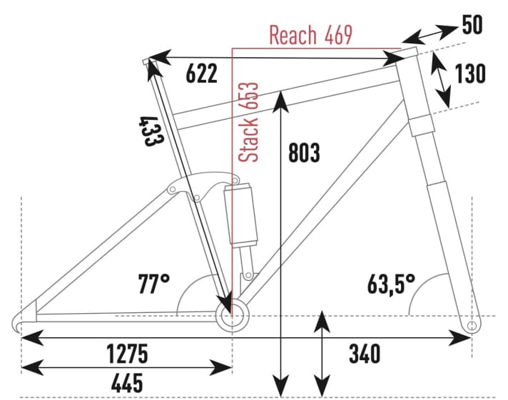 Vitus E-Mythique LT VRX - Geometriedaten