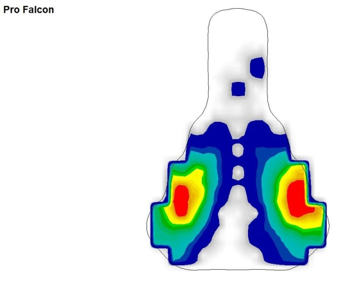   Due to the upright posture and higher weight, the pressure peaks are also greater. The weight only rests on the ischial bone.