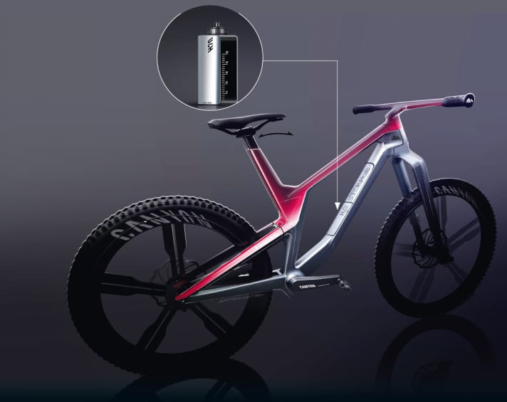   Integration and networking are the main features of the Canyon "Strive evo" study. The down tube has storage space and an integrated water bottle.