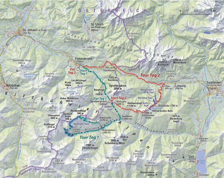 Die beiden Touren rund  um die Hütte Spielberghaus