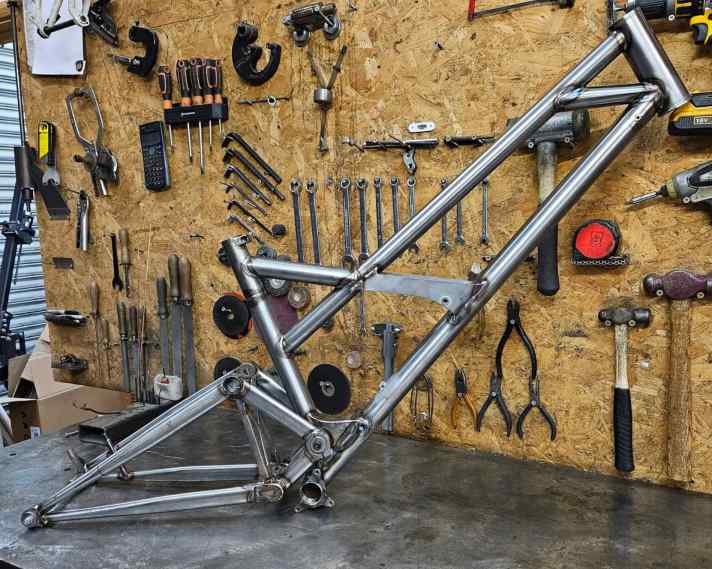 The raw steel shows how many fine weld seams the BTR Gasser requires. Each frame is an elaborate one-off.