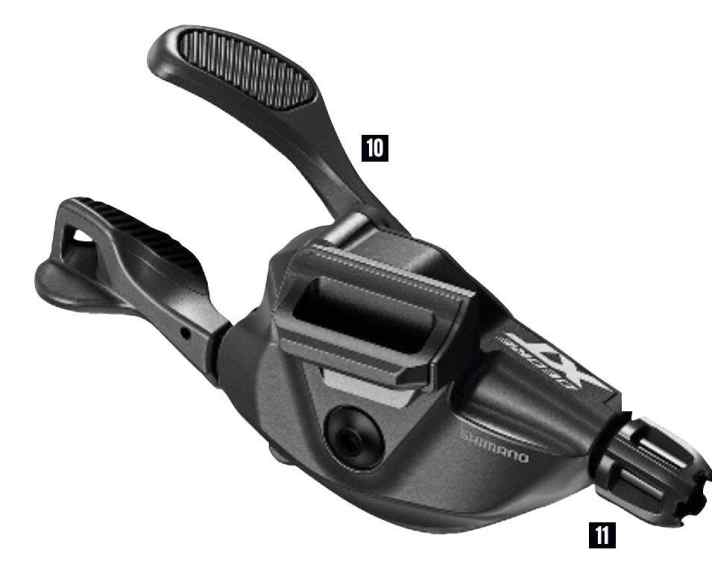 A Shimano gear lever in detail.