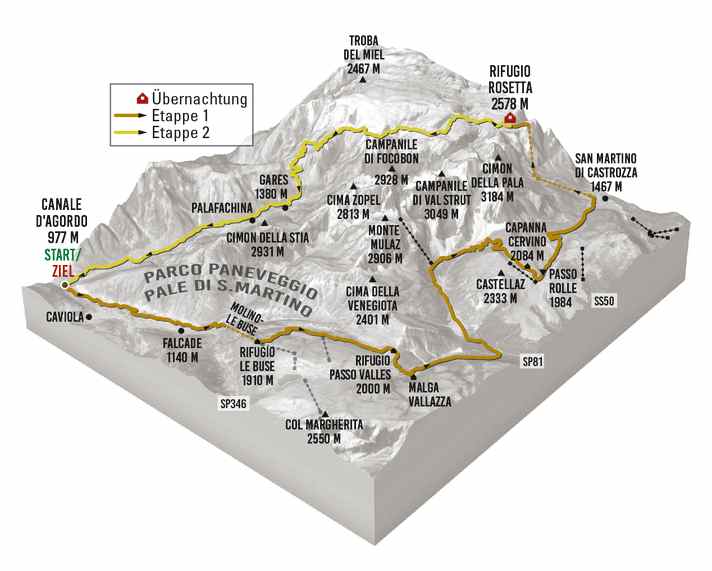 You can also start the tour in San Martino di Castrozza, but the dramaturgy is definitely better this way.