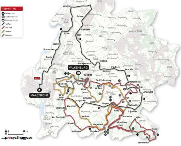 Das Amstel Gold Race der Männer 2025 auf der Karte