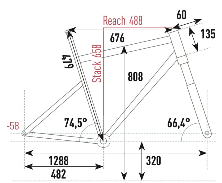 Our test bike in size XL is extremely long. Even in size L, smooth running and riding safety take centre stage. The wheel size grows with the frame size.