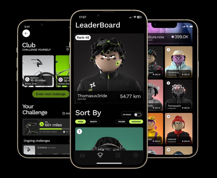 Ähnlich anderen Portalen bietet die W3:Ride App natürlich auch eine Community mit Bestenlisten und Challenges.