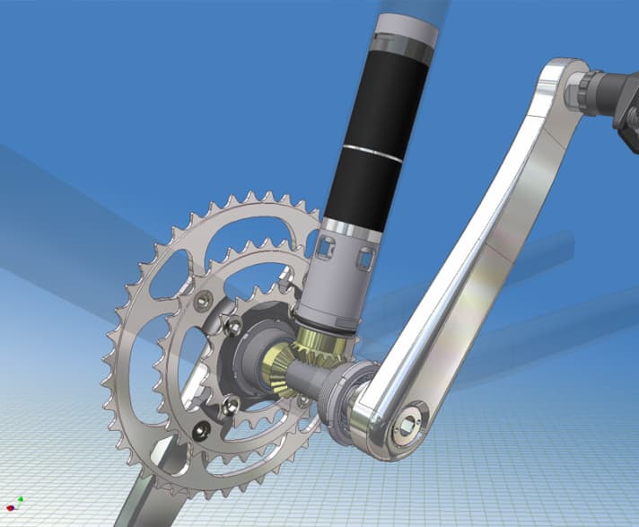 Gruber-Assist-KurbelantriebDer unsichtbar im Sitzrohr eingebaute 200-Watt-Elektro-Motor liefert auf Knopfdruck bis zu 100 Watt Unterstützung für mindestens 45 Minuten. Mit nur 1900 Gramm Systemgewicht werden die Fahreigenschaften kaum beeinträchtigt. Siehe auch Einzeltest BIKE 11/2009->