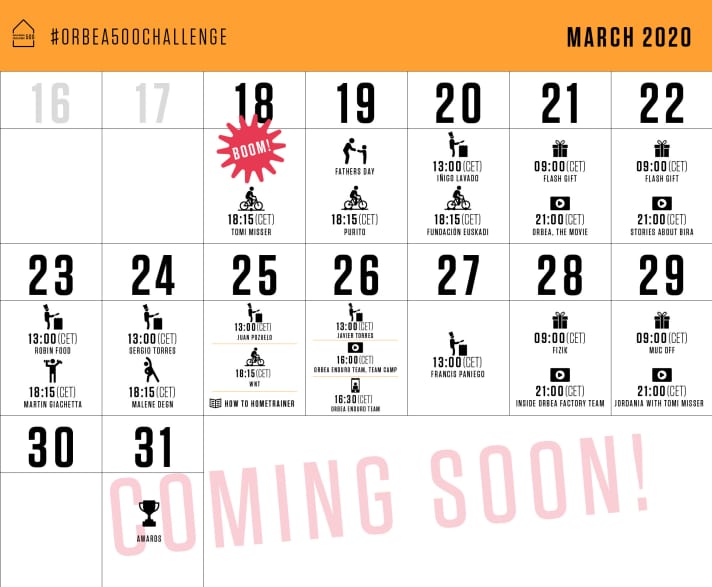   The planned social media content for the Orbea Challenge until 31 March