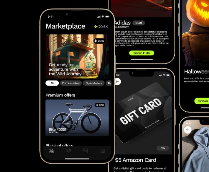 Auf dem digitalen Marketplace können eingefahrene Credits gegen reale Vergünstigungen und Goodies eingetauscht werden.