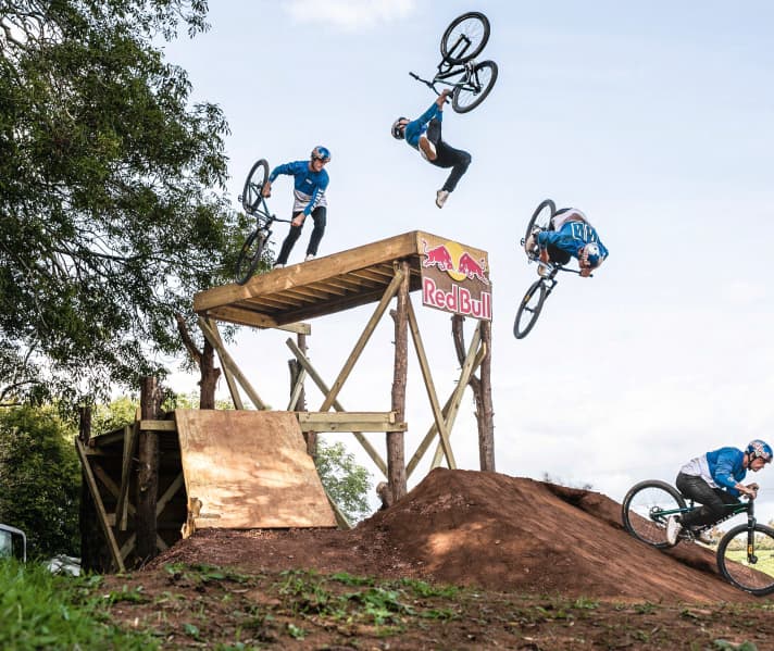 Swing the bike forwards, put your head back, get on the bike, turn and survive. "I was scared shitless," says Matt.