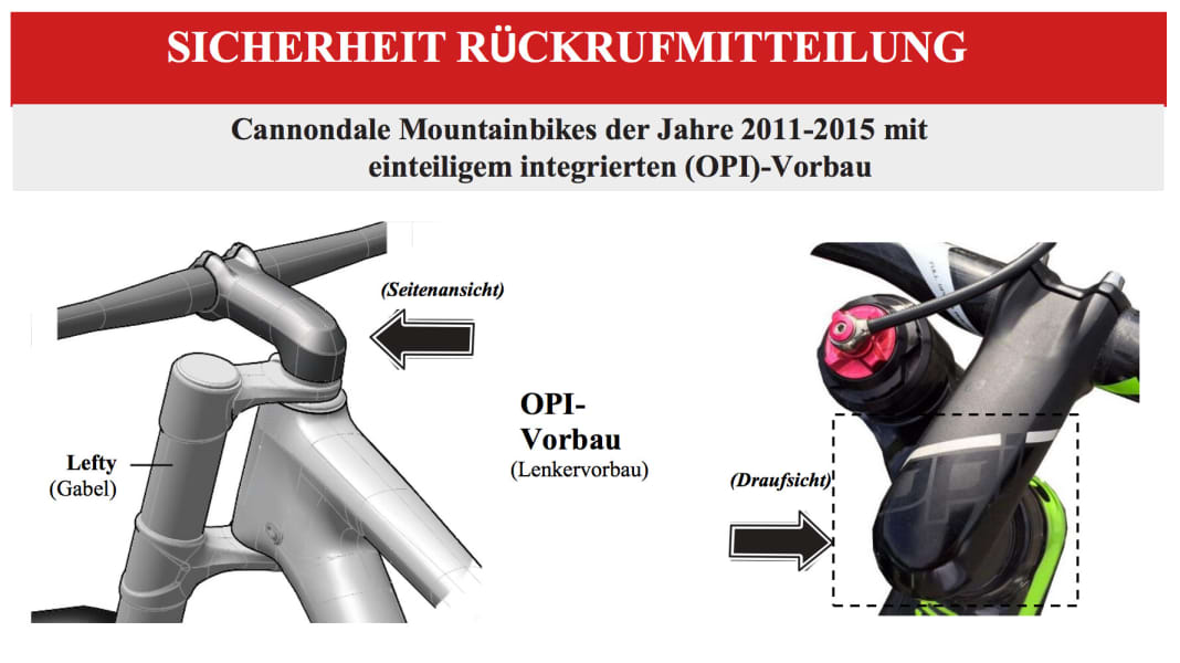 Cannondale Rückruf: OPI-Vorbauten von 2011-2015