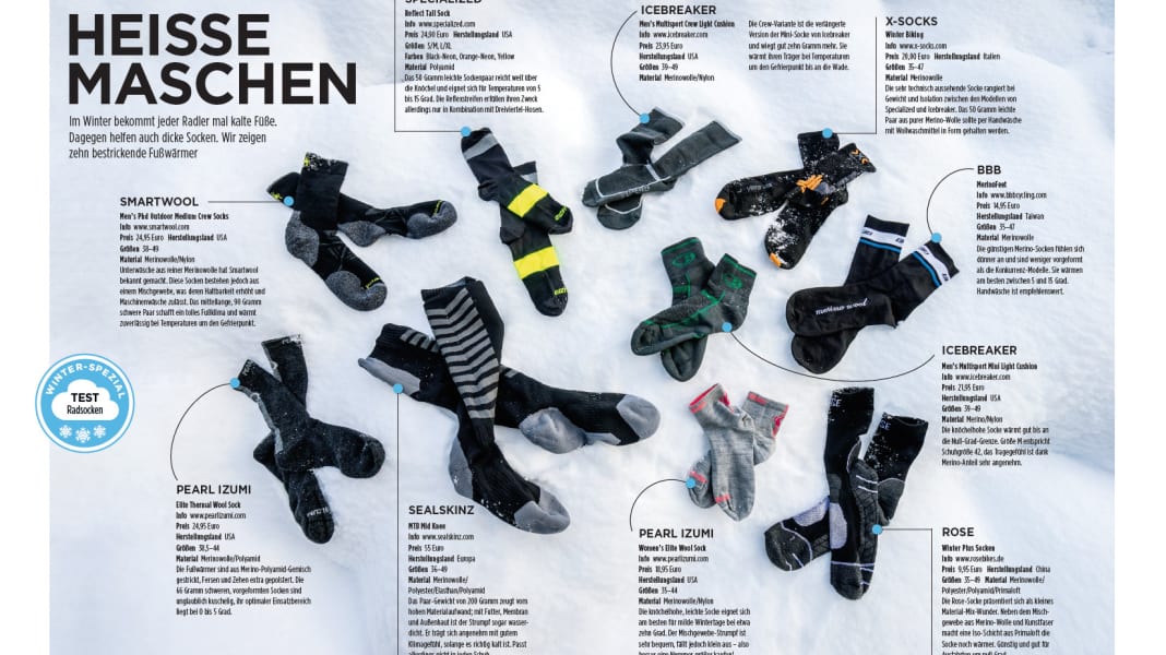 Test 2017: 10 Paar warme Socken für Rennradfahrer - Winter-Spezial: 10 Paar  Rennradsocken im Test | TOUR