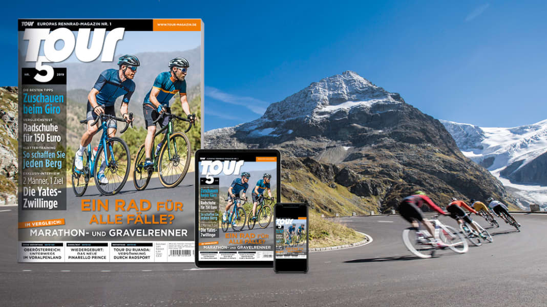 Heft-Inhalte TOUR 5/2019 - Top-Thema: Ein Rad für alle Fälle? Marathon- und Gravelrenner im Vergleich
