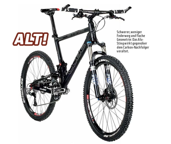   Schwerer, weniger Federweg und flache Geometrie: Das Alu-Sting wirkt gegenüber dem Carbon-Nachfolger veraltet.