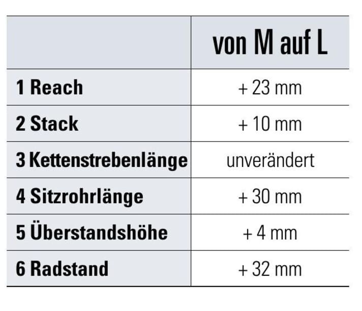 Größensprung von M auf L in Zahlen | len
