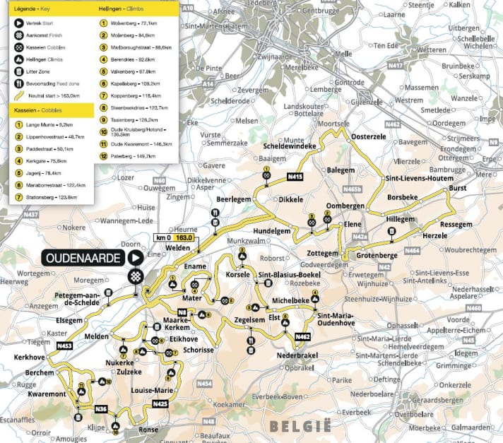 Le Tour des Flandres féminin 2024 sur la carte