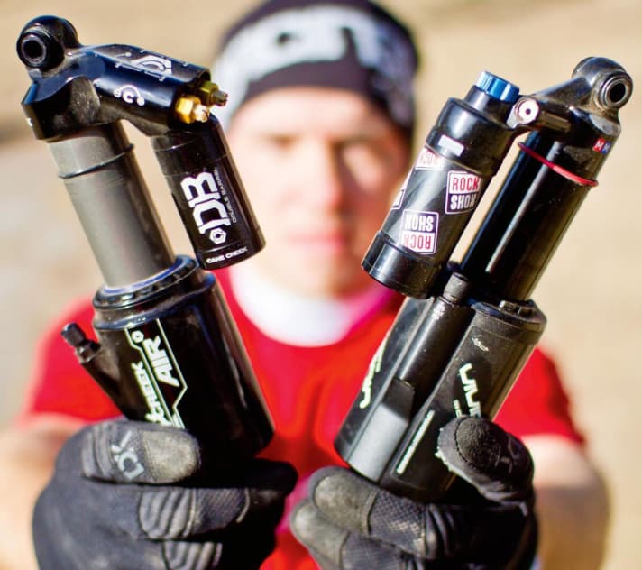   Cane Creek (left) and RockShox compete against each other in the FREERIDE test.