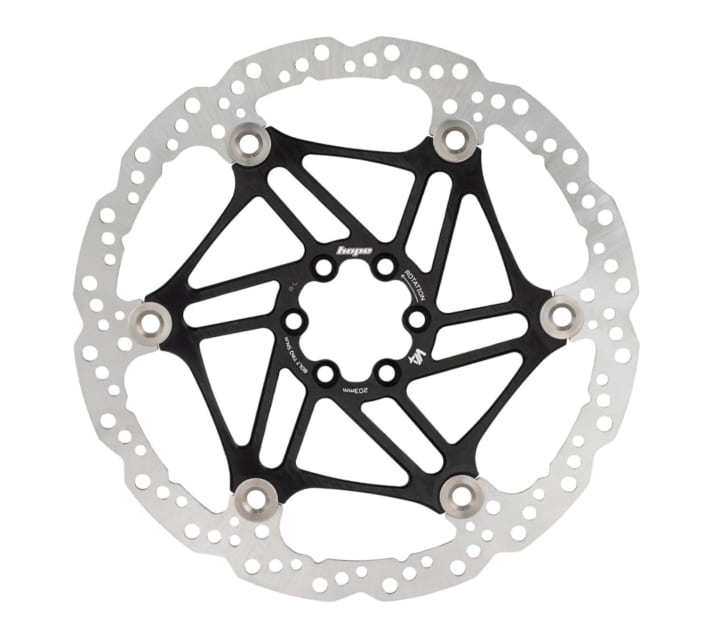 Dank Innenbelüftung kühlt die Hope V4 Floating Disc Doppelbremsscheibe auch bei heftigster Belastung fix ab.
