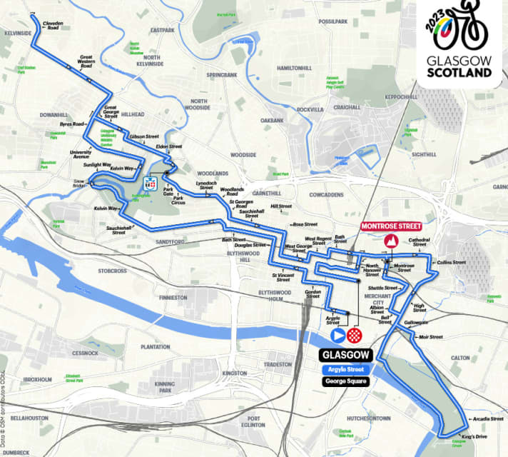 La carte du contre-la-montre par équipe du relais mixte des championnats du monde 2023