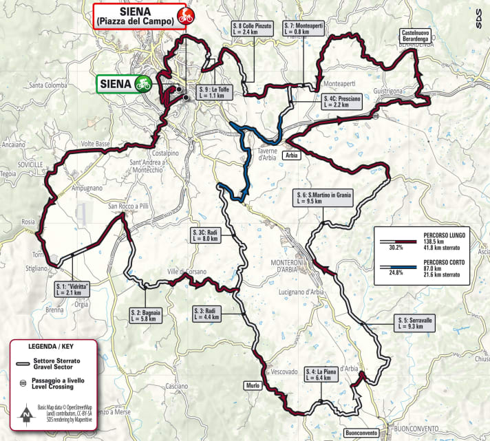 Die Strecke der Jedermann Rennen der Strade Bianche 2024