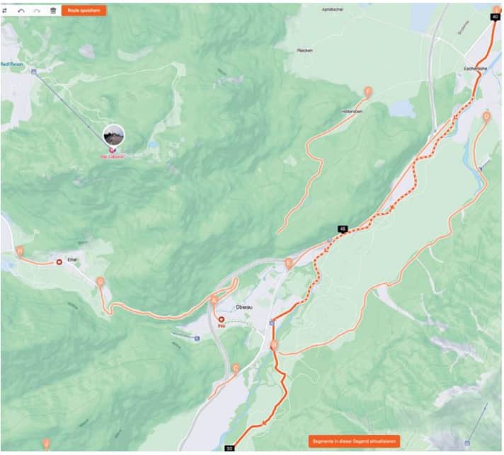Bildausschnitt einer Strava-Karte