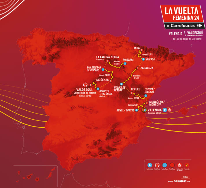 The route of the Vuelta Femenina 2024 at a glance