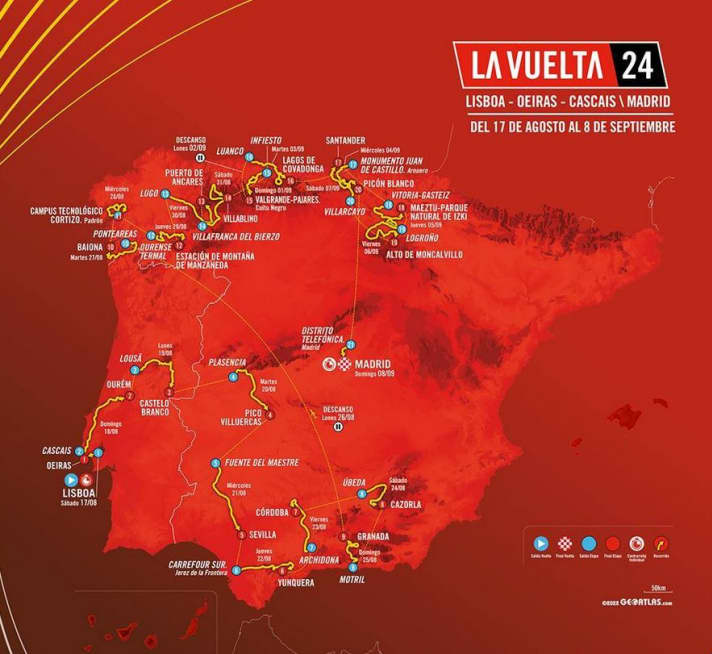 Vuelta a Espana 2024 Strecke alle Etappen der SpanienRundfahrt TOUR