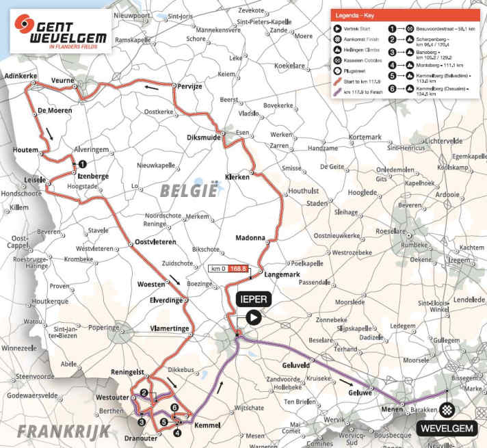 Gent-Wevelgem 2025: Das Frauenrennen auf der Karte