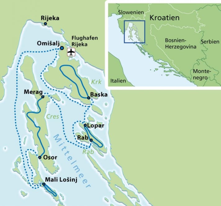   The route of the 4-Island-Race 2015: You sail by boat from island to island, where individual stages are organised.