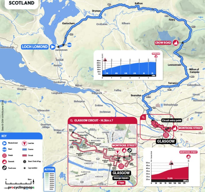 The map of the men's U23 road race at the 2023 World Championships