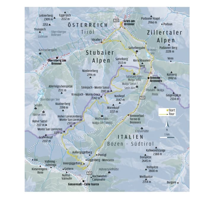 Here is the map for the EMTB tour on the Brenner Pass