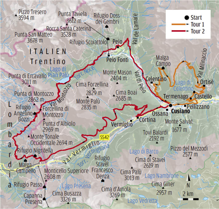   Val di Sole: Trentino tours 01 (to Malga Compo) and 02 (Forcellina di Montozzo).