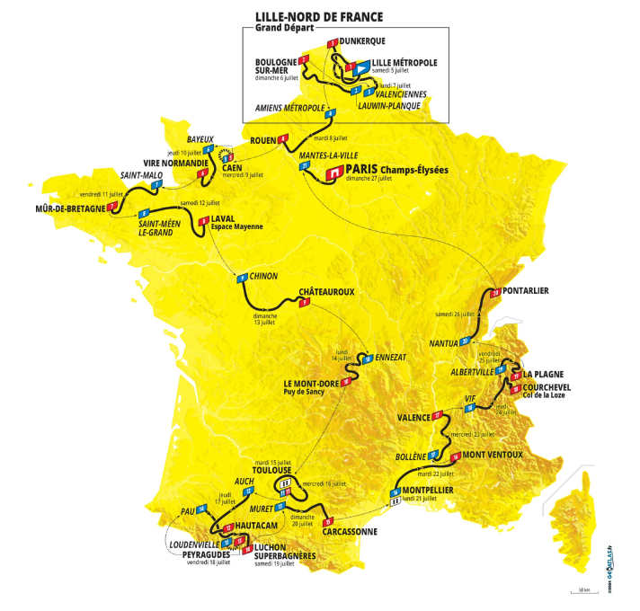 Die Tour de France 2025 auf der Karte