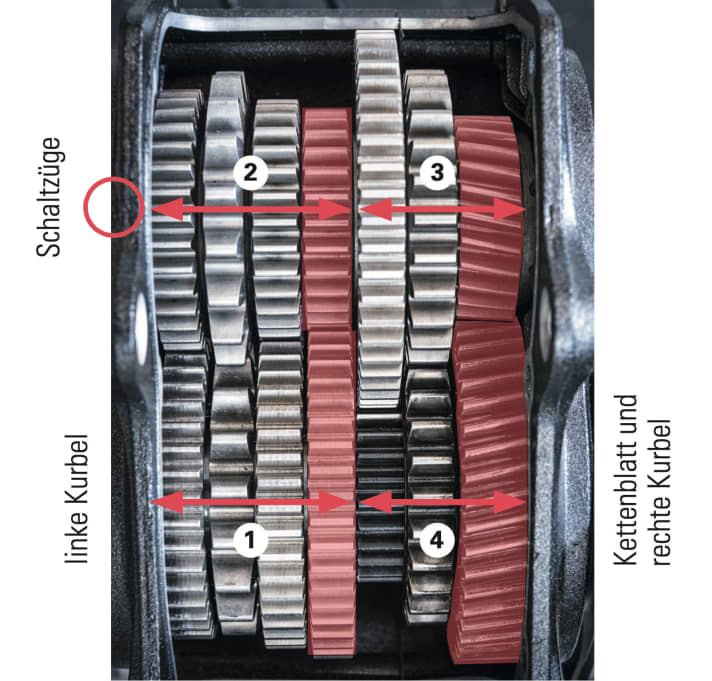 14 gears have to work together in the Pinion gearbox.