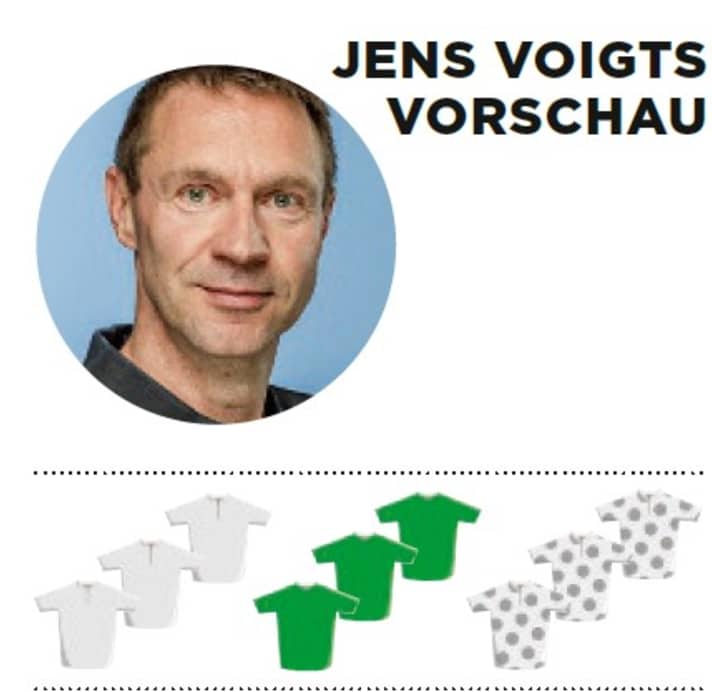 Diese Bedeutung misst Jens Voigt der 8. Etappe für Gelb, Grün und Bergtrikot zu - je mehr farbige Trikots, desto größer die Bedeutung.