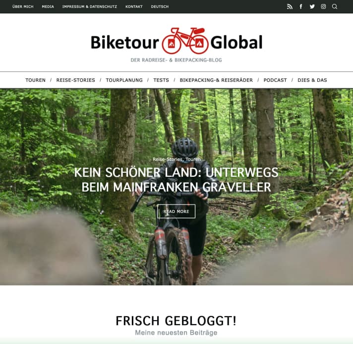 Bildschirmfoto des Blogs von “Biketour Global”