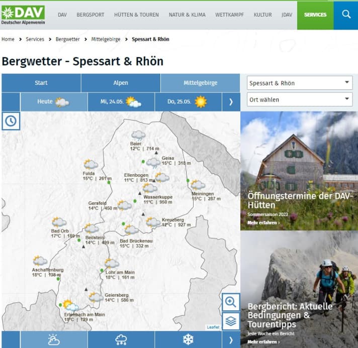 Die Wetterprognosen des Deutschen Alpenvereins sind speziell für die deutschen Mittelgebirge und den kompletten Alpenraum.