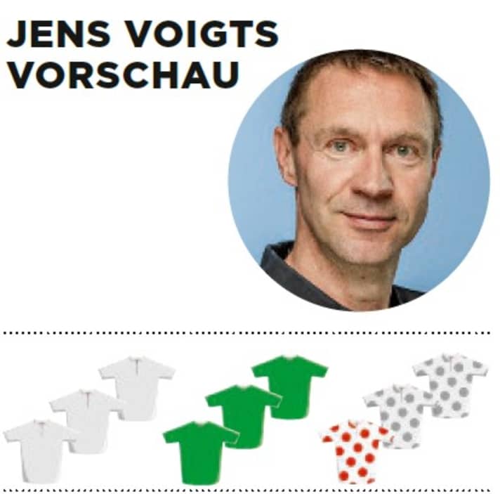 Diese Bedeutung misst Jens Voigt der 15. Etappe für Gelb, Grün und Bergtrikot zu - je mehr farbige Trikots, desto größer die Bedeutung.