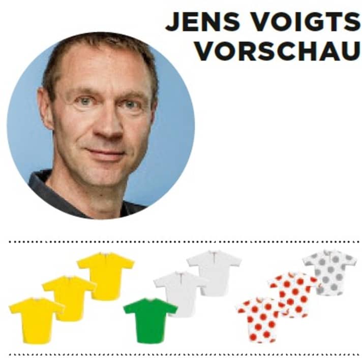 Diese Bedeutung misst Jens Voigt der 14. Etappe für Gelb, Grün und Bergtrikot zu - je mehr farbige Trikots, desto größer die Bedeutung.