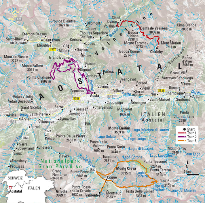   The three Aosta tours at a glance