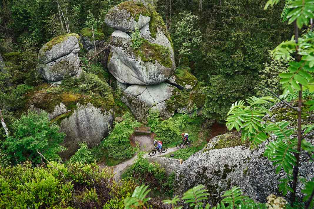 Sorgen für Britisch-Columbia-Flair im Fichtelgebirge: die Granitfels-Stapel im Wald.
