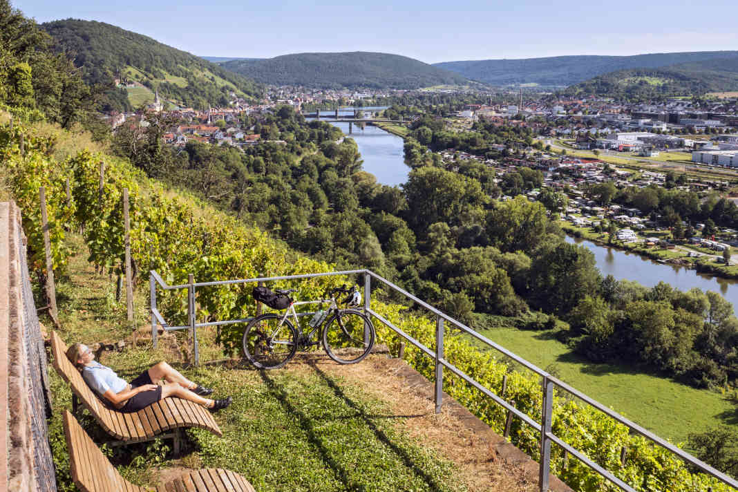 Sporty through the vineyards or relaxed along the Main. The Churfranken region offers plenty of varied routes. On the Franconian red wine hiking trail, you have to climb a few metres in altitude. The picnic platform near Erlenbach am Main is just what you need.