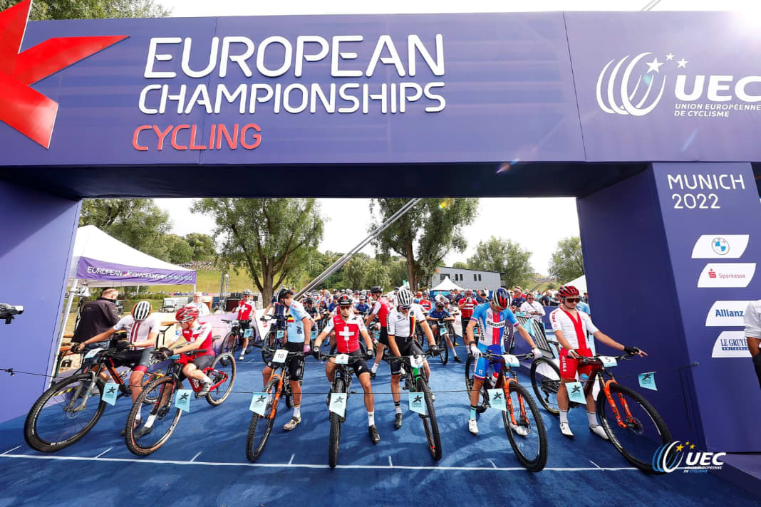 Before the start of the men's race at the European Championships in Munich's Olympic Park.