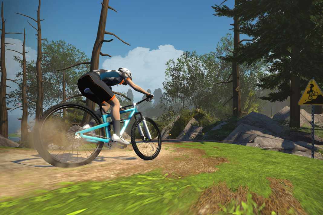 E-cycling is linked to app platforms, such as Zwift in this case. The races in the virtual worlds are clearly also aimed at mountain bikers.