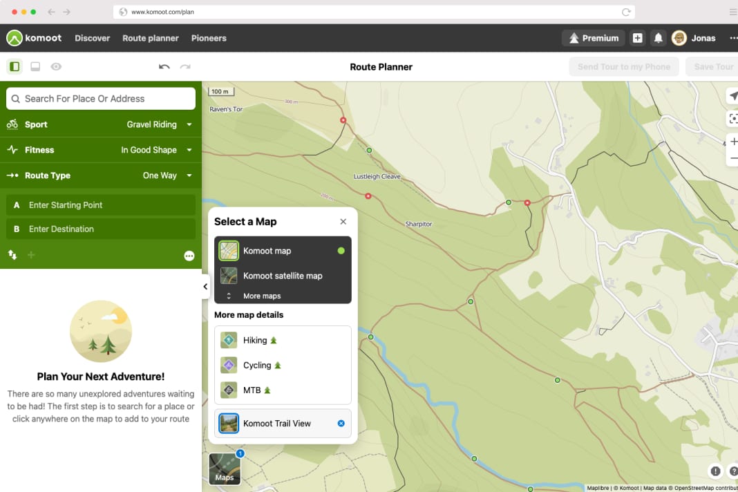 Im ersten Schritt wird die Kartenebene "Trail View" gewählt.