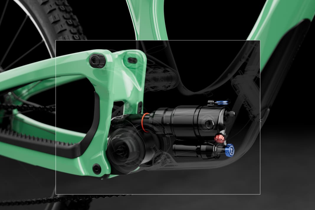 The Fox Float X Nude is installed horizontally on the Umplugged to generate an even lower centre of gravity.