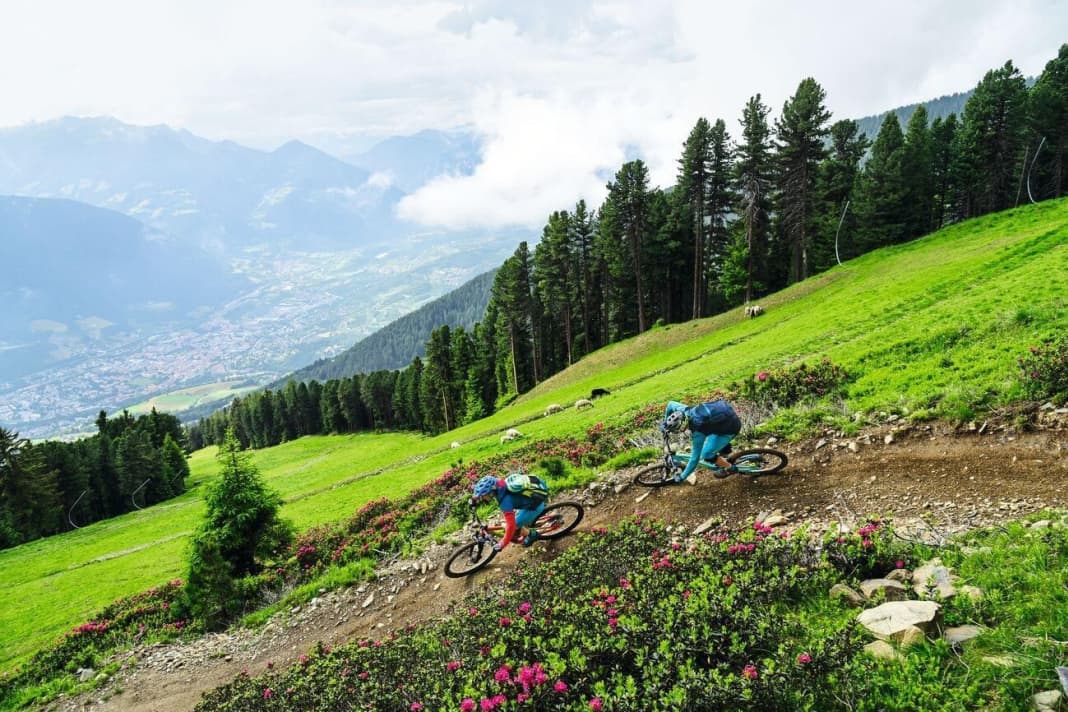 Knappe 1000 Höhenmeter schlängelt sich der Skyline-Trail nach unten und gibt immer wieder Tiefblicke auf Brixen frei. 