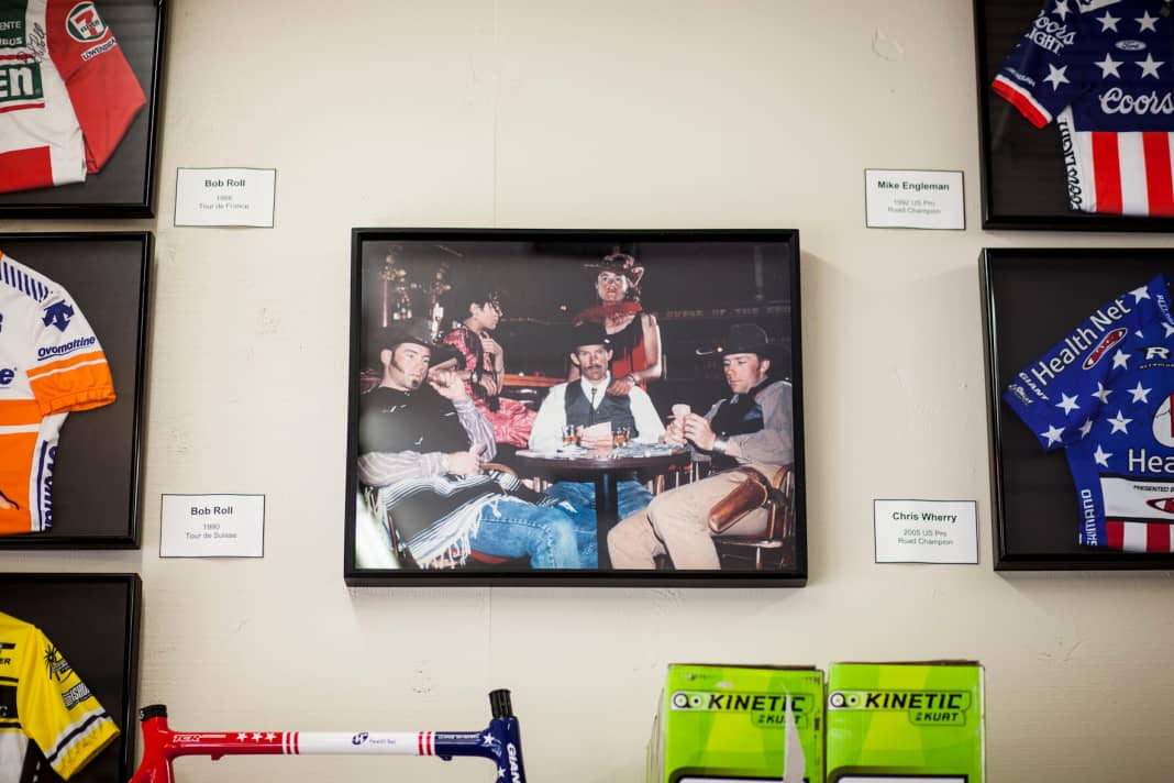 Poster with Ned Overend in the centre at Mountain Bike Specialists (best mountain bike shop in Durango, owner: Ed Zink) from the 80s.